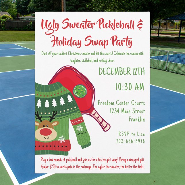 Convite Pickleball de Natal Ugly Sweater Swap (Criador carregado)
