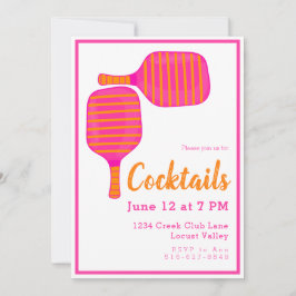 Convite Pickleball - Festa cor de laranja rosa