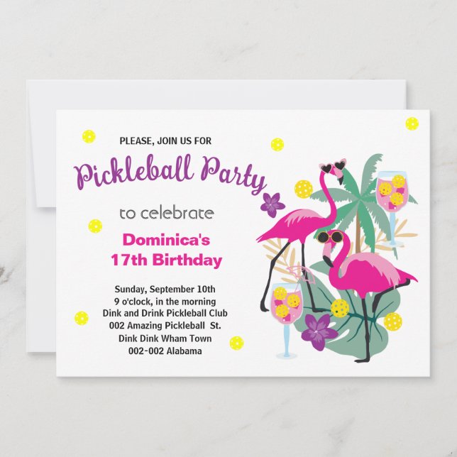 Convite Pickleball Flamingos B-day + RSVP (Frente)