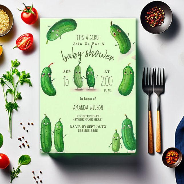 Convite Picles Chá de fraldas Whimsical Verde (Criador carregado)