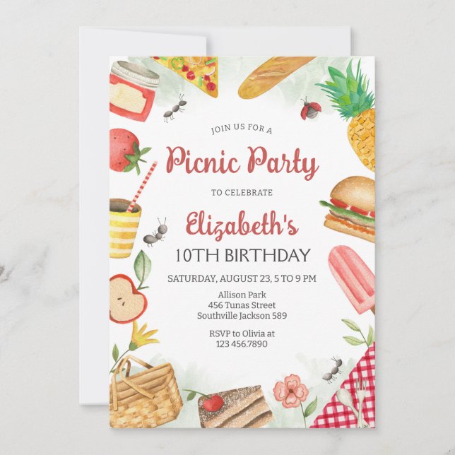 Convite Picnic Birthday Party Invitation (Frente)
