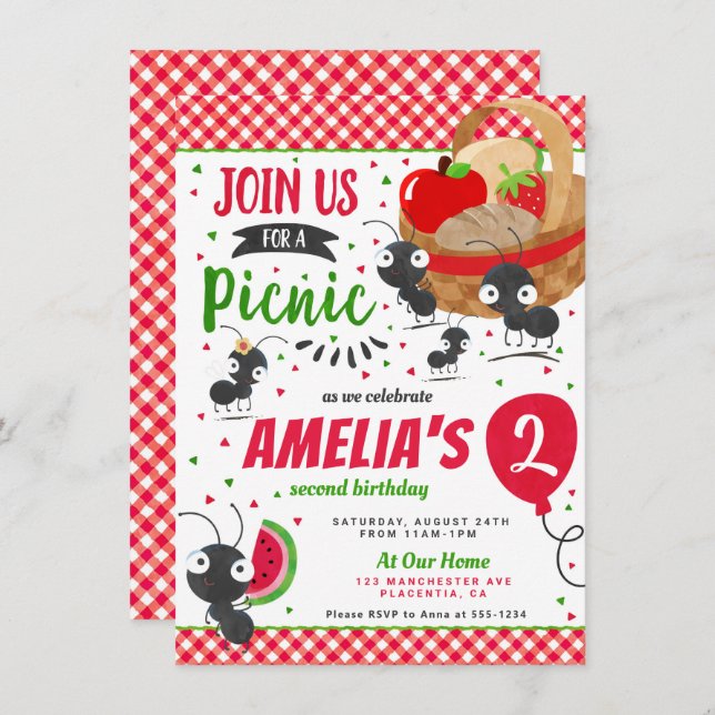 Convite Picnic de verão na Festa de aniversário do parque (Frente/Verso)