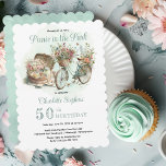 Convite Picnic na Festa de aniversário Park Floral 50th<br><div class="desc">Bonito como um cesto de piquenique e uma bicicleta adornada "Picnic in the Park" 50ª design de Festa de aniversário. Design composto por Designs Holiday Hearts.</div>