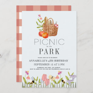 Convite Picnic no Park Basket Floral Birthday