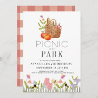 Picnic no Park Basket Floral Birthday Invitati