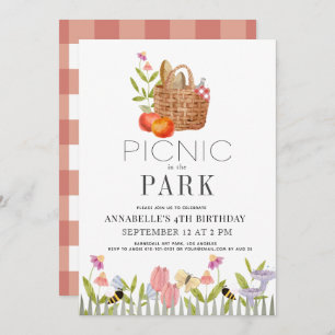 Convite Picnic no Park Basket Floral Birthday Invitati