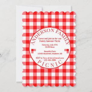 Convite Picnic Red Gingham Summer