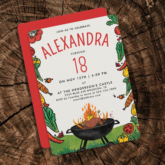 Convite Picnic Red Green Grill Steak Veggie (Criador carregado)