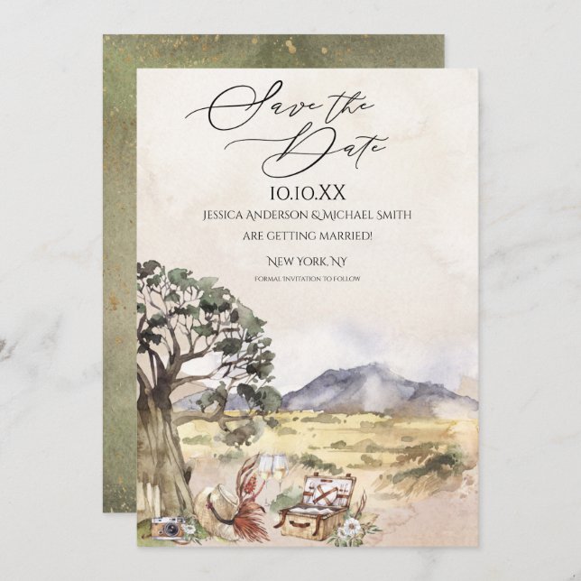 Convite Picnic Sahara Savanna Salve a Data (Frente/Verso)