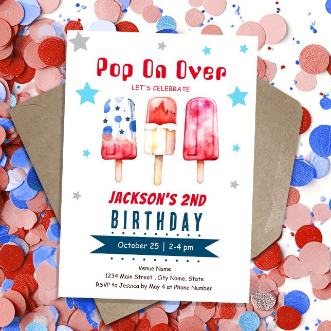 Convite Picolé de Verão para Crianças Pop Over 2º Aniversá (Criador carregado)