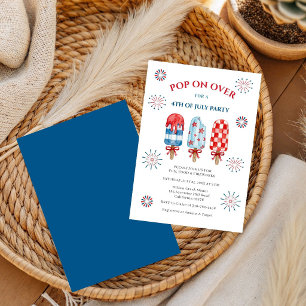 Convite Picolé Vermelho Branco e Azul Verão 4 de Julho