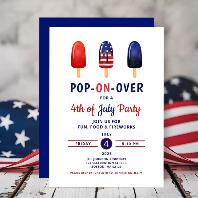 Convite Picolé Vermelho Cinto E Azul 4 De Julho (Cute Red White And Blue Popsicle 4th Of July Invitation)