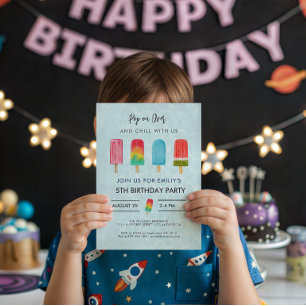 Convite Picolés de Verão Festa de Aniversário Infantil