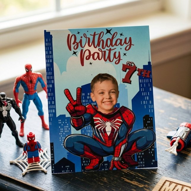 Convite pider-Man Superhero Photo Birthday Party  (Criador carregado)