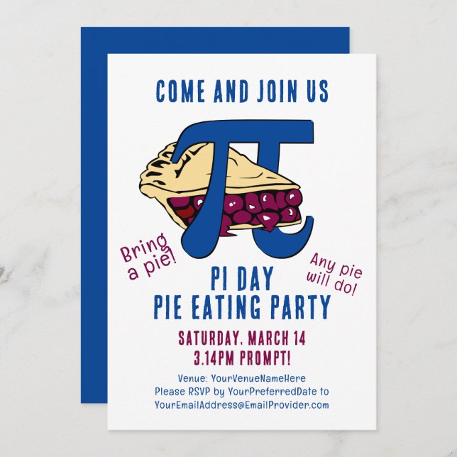Convite Pie Eating PI DAY Party (Frente/Verso)