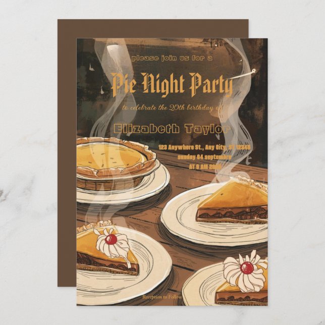 Convite Pie Sharing Night Party Invitation – Sweet & Cozy  (Frente/Verso)
