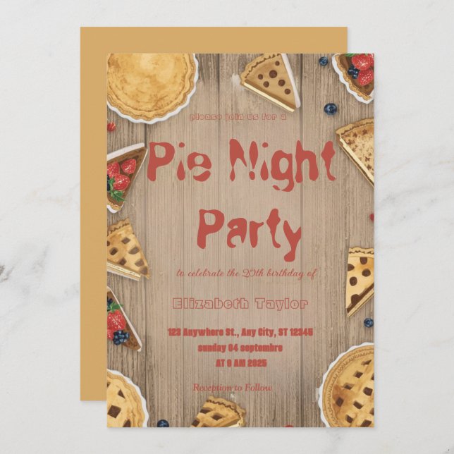 Convite Pie Sharing Night Party Invitation – Sweet & Cozy (Frente/Verso)
