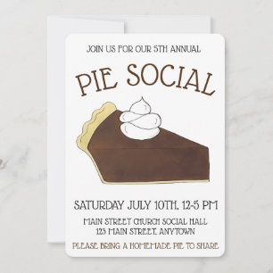 Convite Pie Social Party Dessert Assar Venda Chocolate