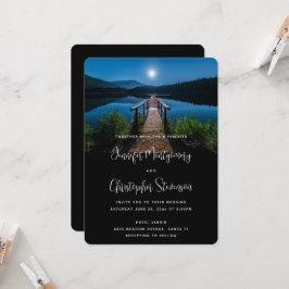 Convite Píer à noite sob um casamento de lua cheia