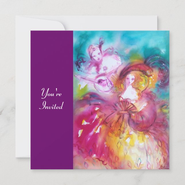 Convite PIERROT E ARLECCHINA Carnaval de Veneza, (Frente)