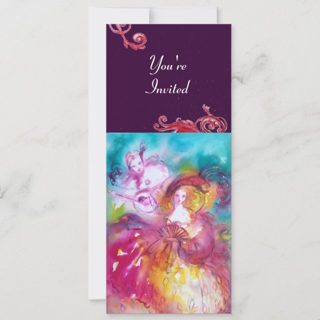 Convite PIERROT E ARLECCHINA Carnaval de Veneza, (Frente)