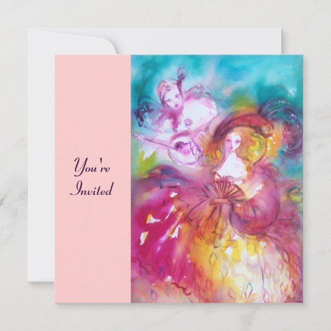 Convite PIERROT E ARLECCHINA Venetian Carnaval, (Frente)