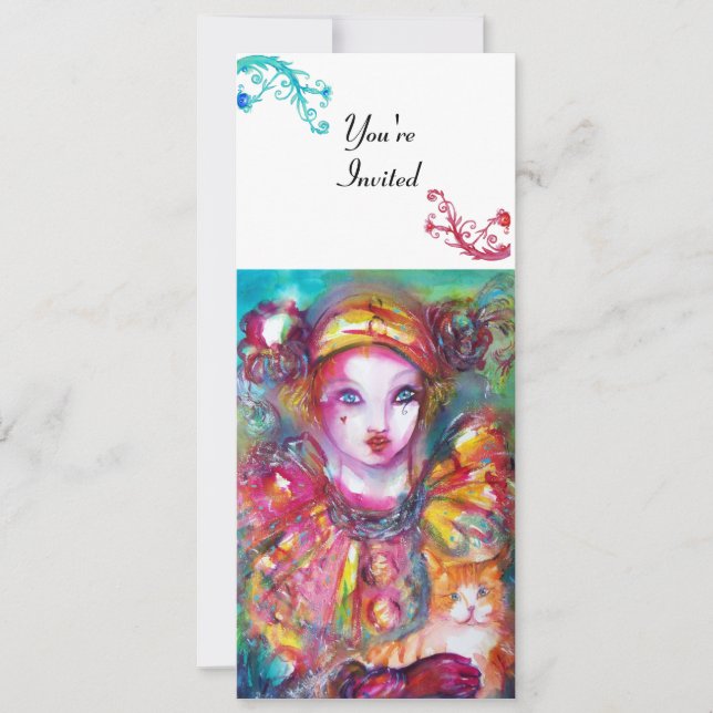 Convite PIERROTA COM CAT / Mardi Gras Mascarada (Frente)