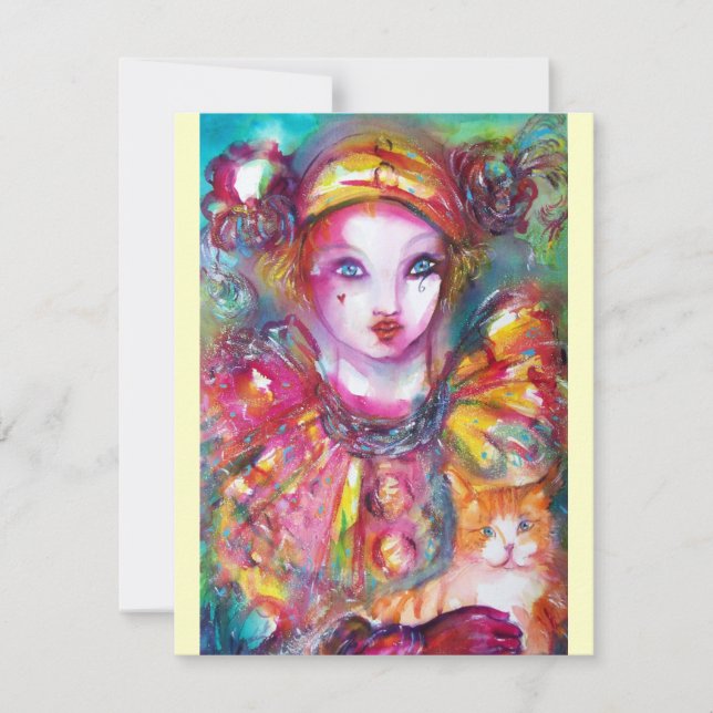 Convite PIERROTA COM CAT / Mardi Gras Mascarada (Frente)