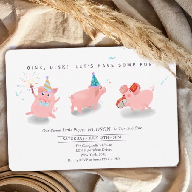 Convite Piggy Birthday Invitation, Farm This Little Piggy  (Criador carregado)