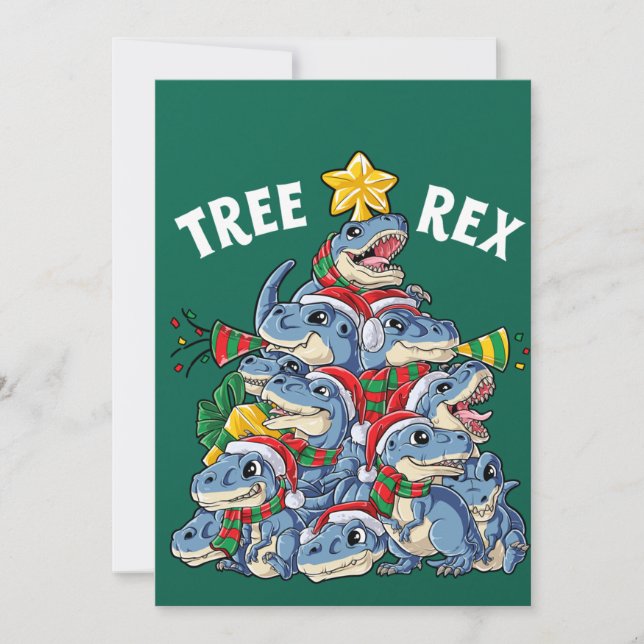 Convite Pijamas de Natal Dinosaur Tree Rex Homens Meninos  (Frente)