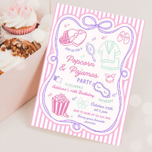 Convite Pijamas de Pipoca Festa de Sono Aniversário