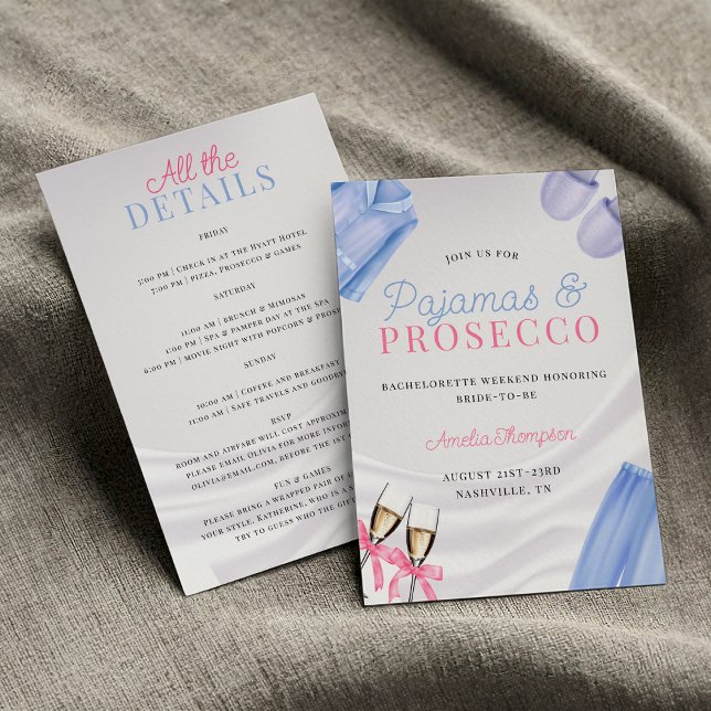 Convite Pijamas e Festa de solteira Prosecco (Pajamas and Prosecco Bachelorette , PJs and Prosecco Pajama Party Bachelorette weekend Invitation)