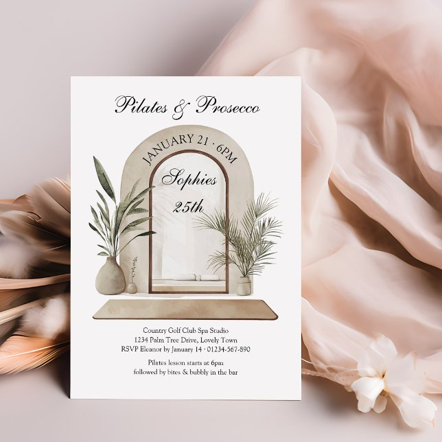 Convite Pilates and Prosecco Wellness Themed Birthday (Pilates & Prosecco Invitation - bubbly and wellness activity, perfect for birthday, bridal shower ..)