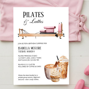 Convite Pilates Reformador Rosa e Latte de Aniversário