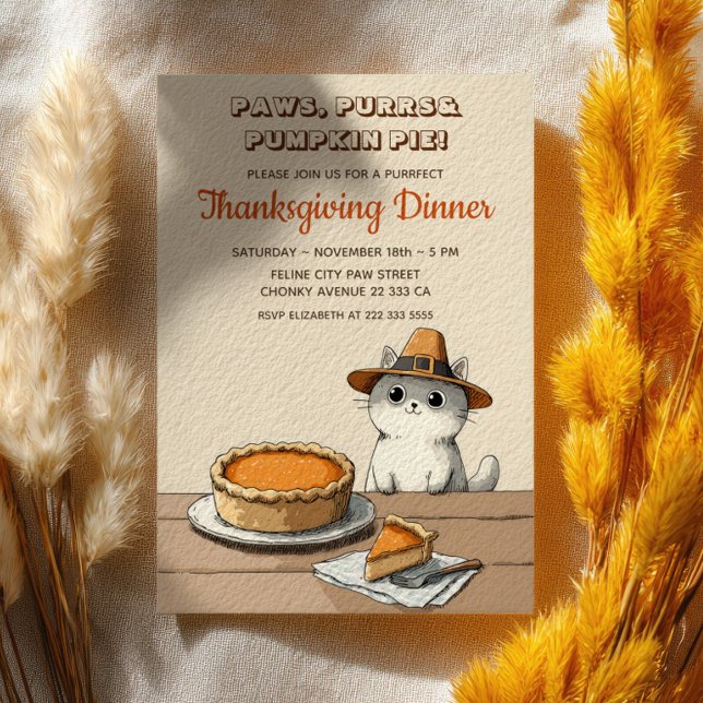 Convite Pilgrim Cat Purrfect Funny Thanksgiving Dinner (Criador carregado)