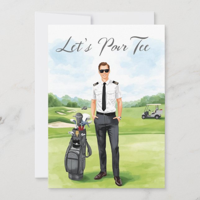 Convite Pilot Aviation Industry Golfer at golf ball   (Frente)