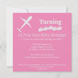 Convite Piloto de avião de diversão - Festa rosa