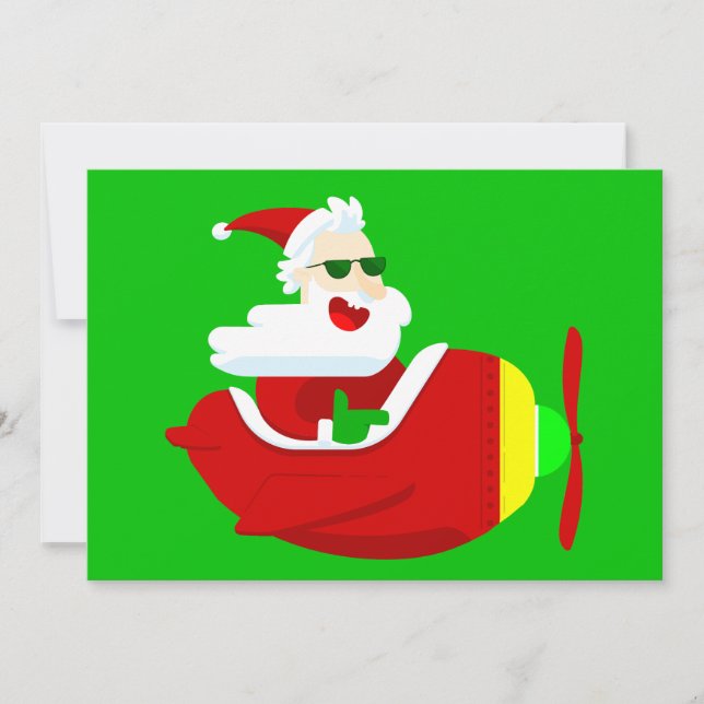 Convite piloto de avião de natal aviador santa claus engra (Frente)