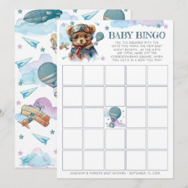 Convite Piloto Teddy Bear Chá de fraldas Baby Bingo