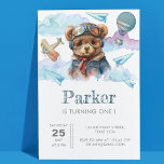 Convite Piloto Teddy Bear First Birday Kids<br><div class="desc">Piloto Teddy Bear Birthday design. Os produtos correspondentes podem ser encontrados na Coleção de Festas de Urso de Teddy Piloto.</div>
