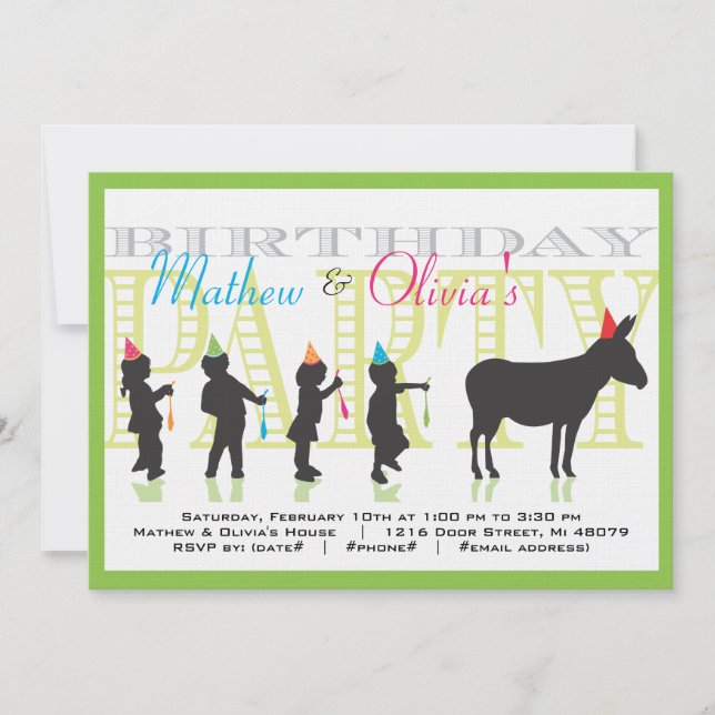 Convite Pin the Tail on the Donkey Birthday Invitation (Frente)