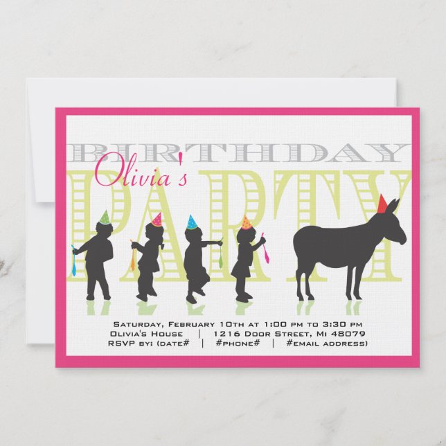 Convite Pin the Tail on the Donkey Birthday Invitation (Frente)