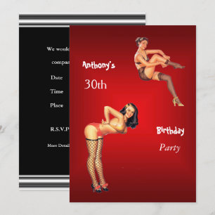 Convite Pin-up Girls vermelho Festa de Aniversário