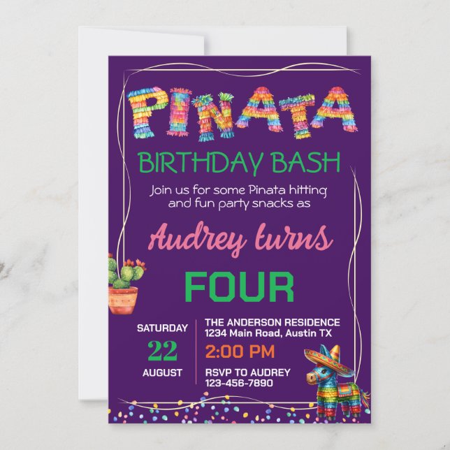 Convite Pinata Birthday Bash (Frente)