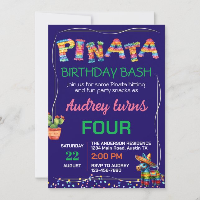 Convite Pinata Birthday Bash (Frente)