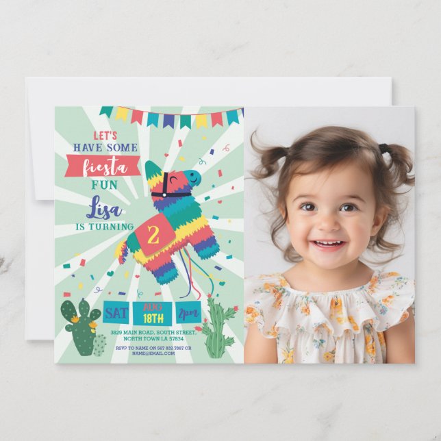 Convite Piñata Birthday Party Fiesta Girl Boy Mexicano (Frente)