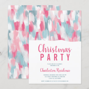 Convite Pincéis de acrílico moderno fazem um Natal azul 