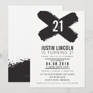 Convite Pincéis pretos do aniversário de 21 anos MODERN
