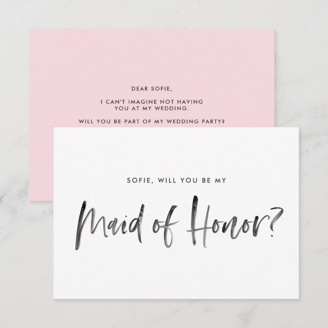 Convite Pincel Cor-De-Rosa Você Será Minha Madrinha de cas (Frente/Verso)