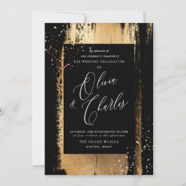 Convite Pincel Dourado Metálico Cinzento, Faux